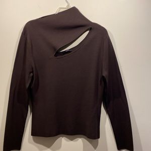 (XL) Vintage Cyrus dark brown top, diagonal collar line and slit; UEC